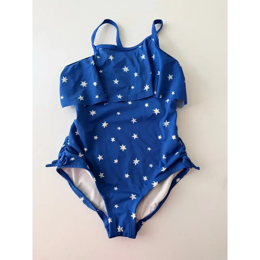Hanna Andersson Girl's Blue Star Ruffle One Piece Swimsuit Size 5